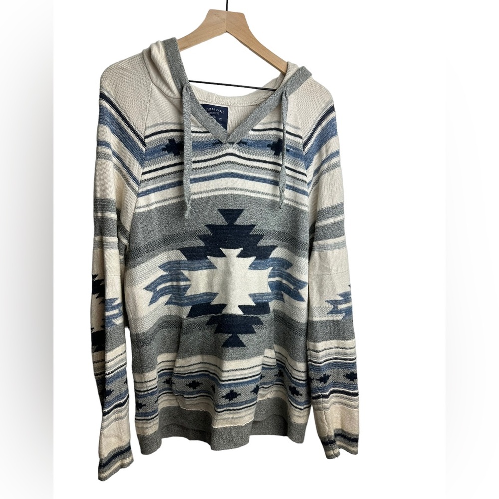 American Eagle AEO Mens Aztec Sweater Hoodie Sz Large Soft Cotton Knit